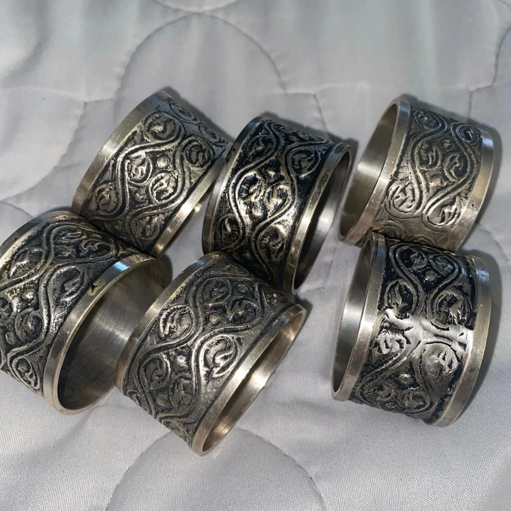 Vintage Silver Pewter Round Napkin Rings Ring Set Of‎ 6